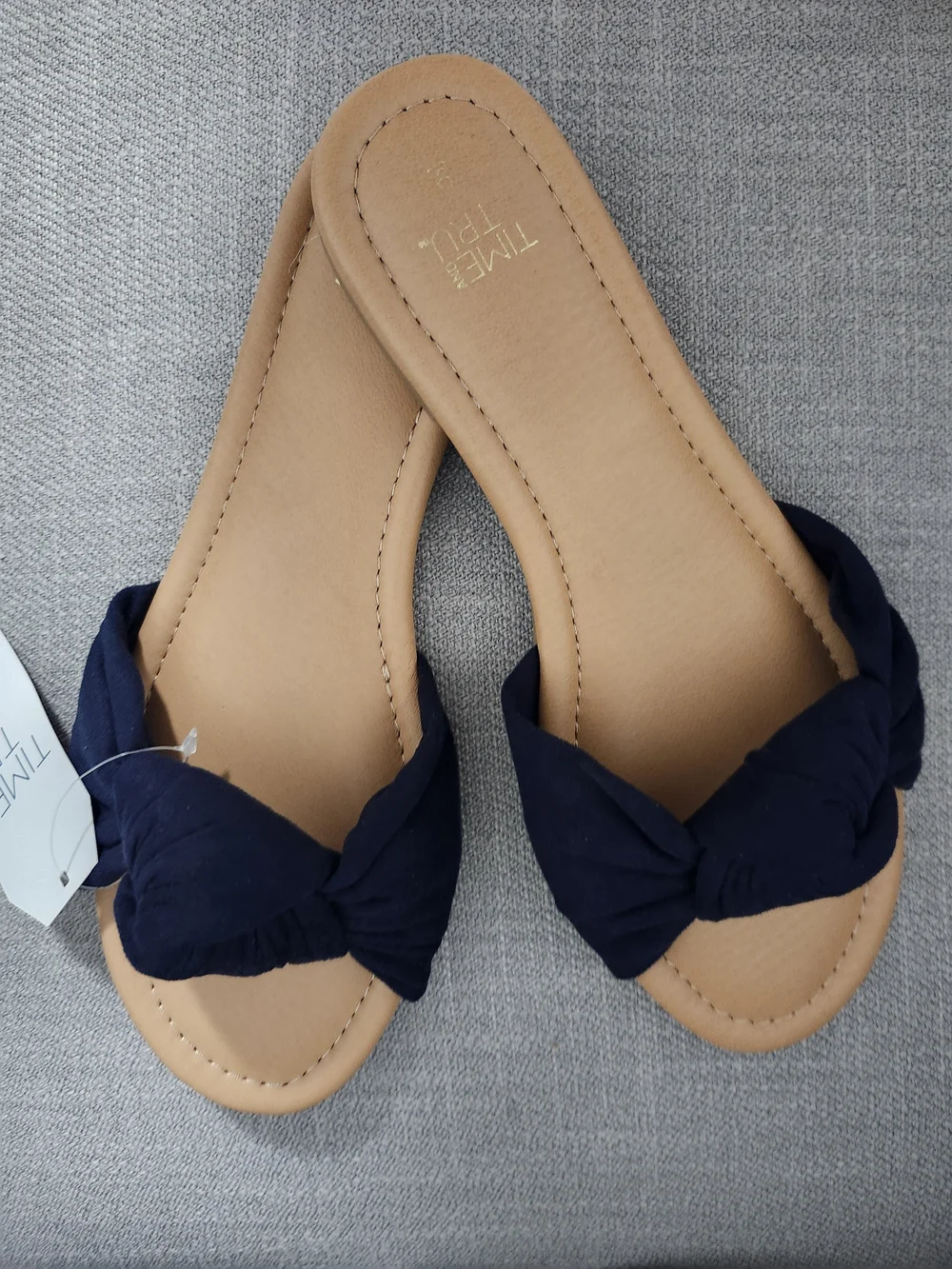 Time and Tru Navy Knotted Slide Sandals